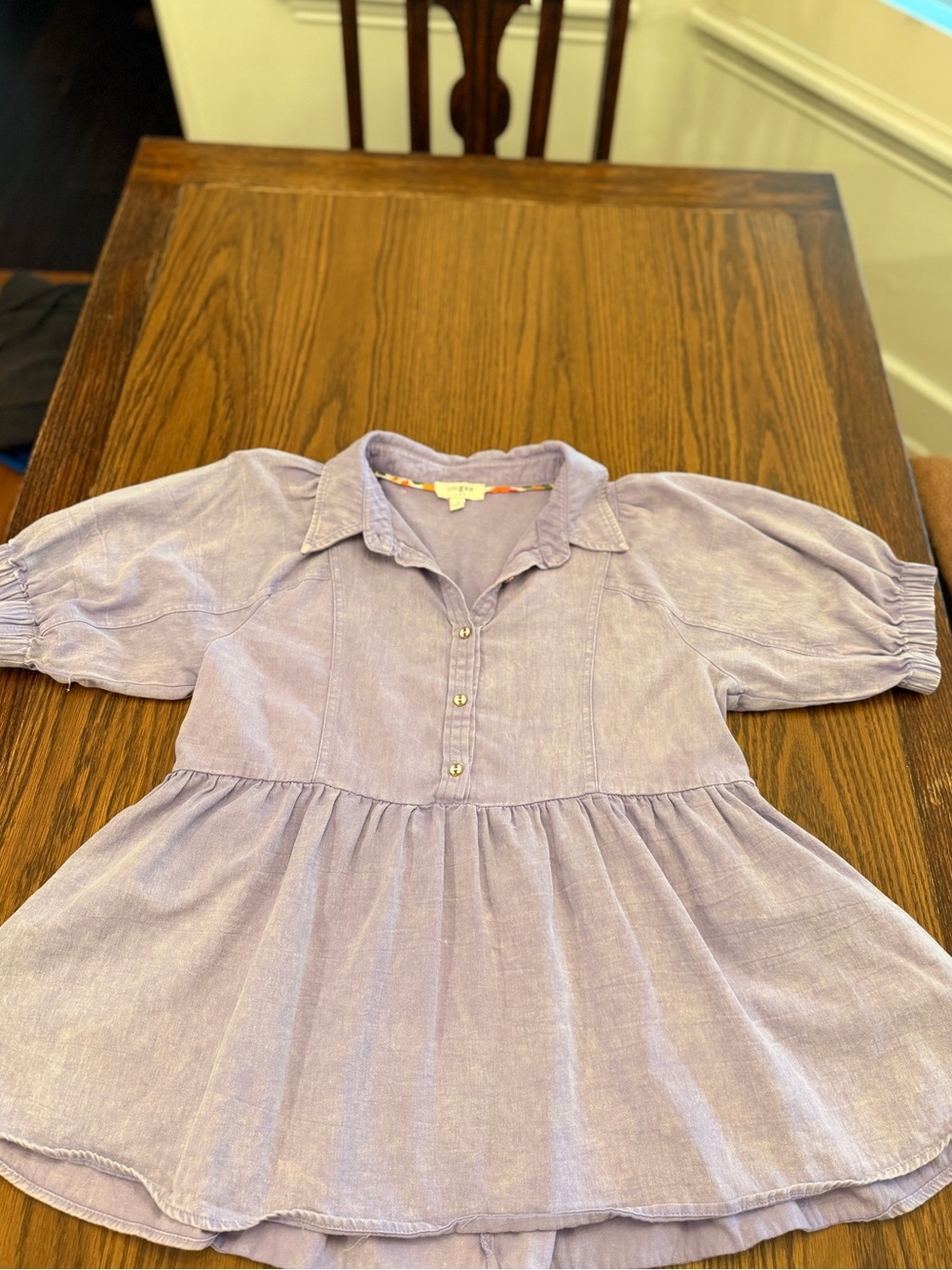 Umgee Lavender Puff Sleeve Peplum Blouse